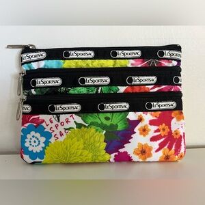 LeSportSac Bright Floral 3-Zipper flat pouch